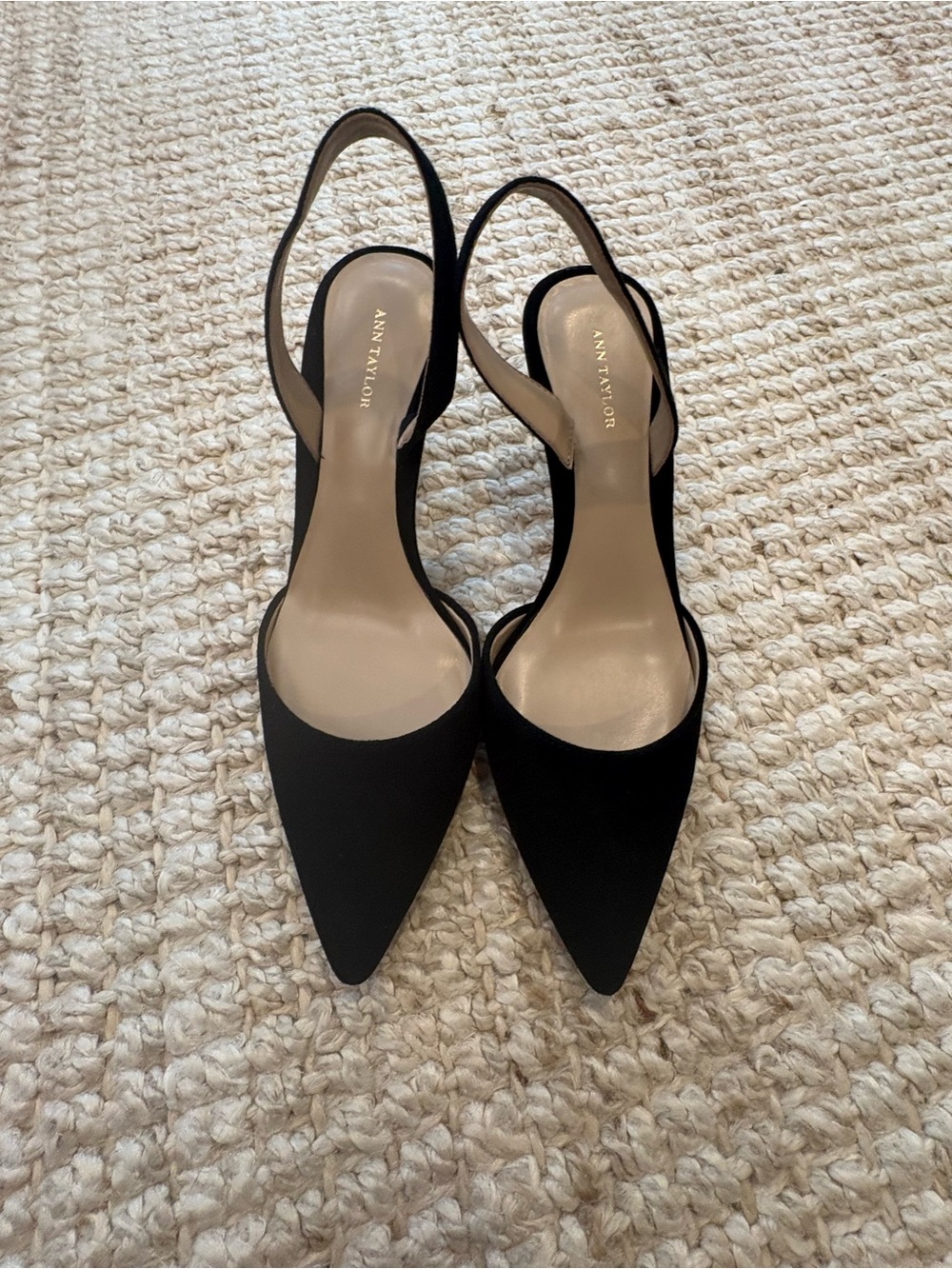 Ann Taylor Black Suede Pointed Slingback Pumps